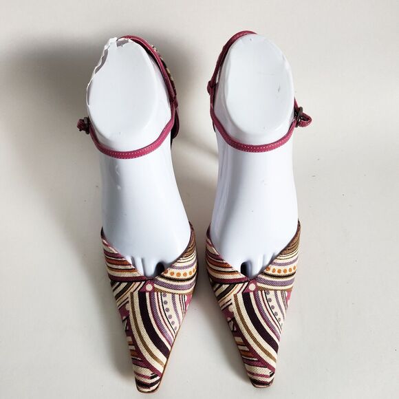 Vintage Y2K 90s Moda Spana Pointy Toe Kitten Heel D'Orsay Ankle Strap Size 7 - Picture 4 of 10